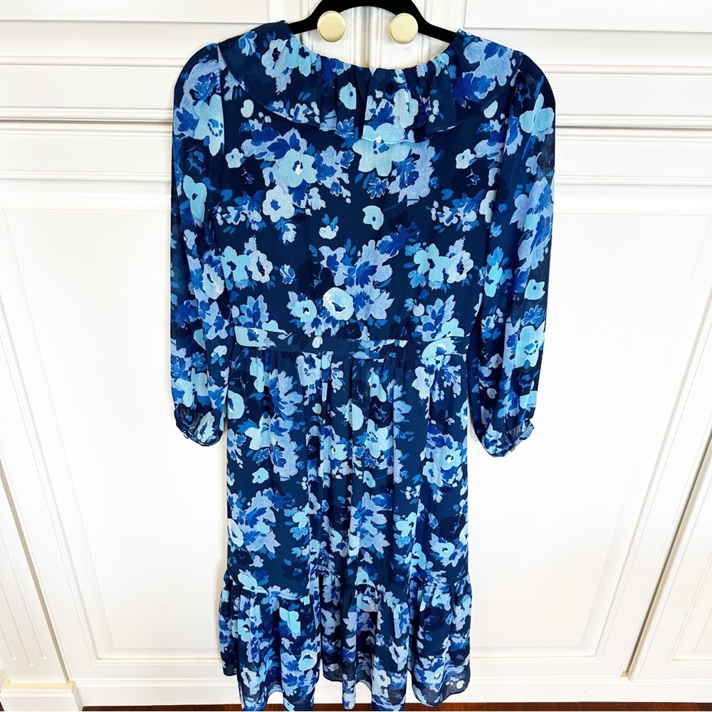 J.Crew Women’s Long Sleeve Ruffle Blue Midi Faux Wrap Dress Floral Watercolor 2 - Picture 9 of 9